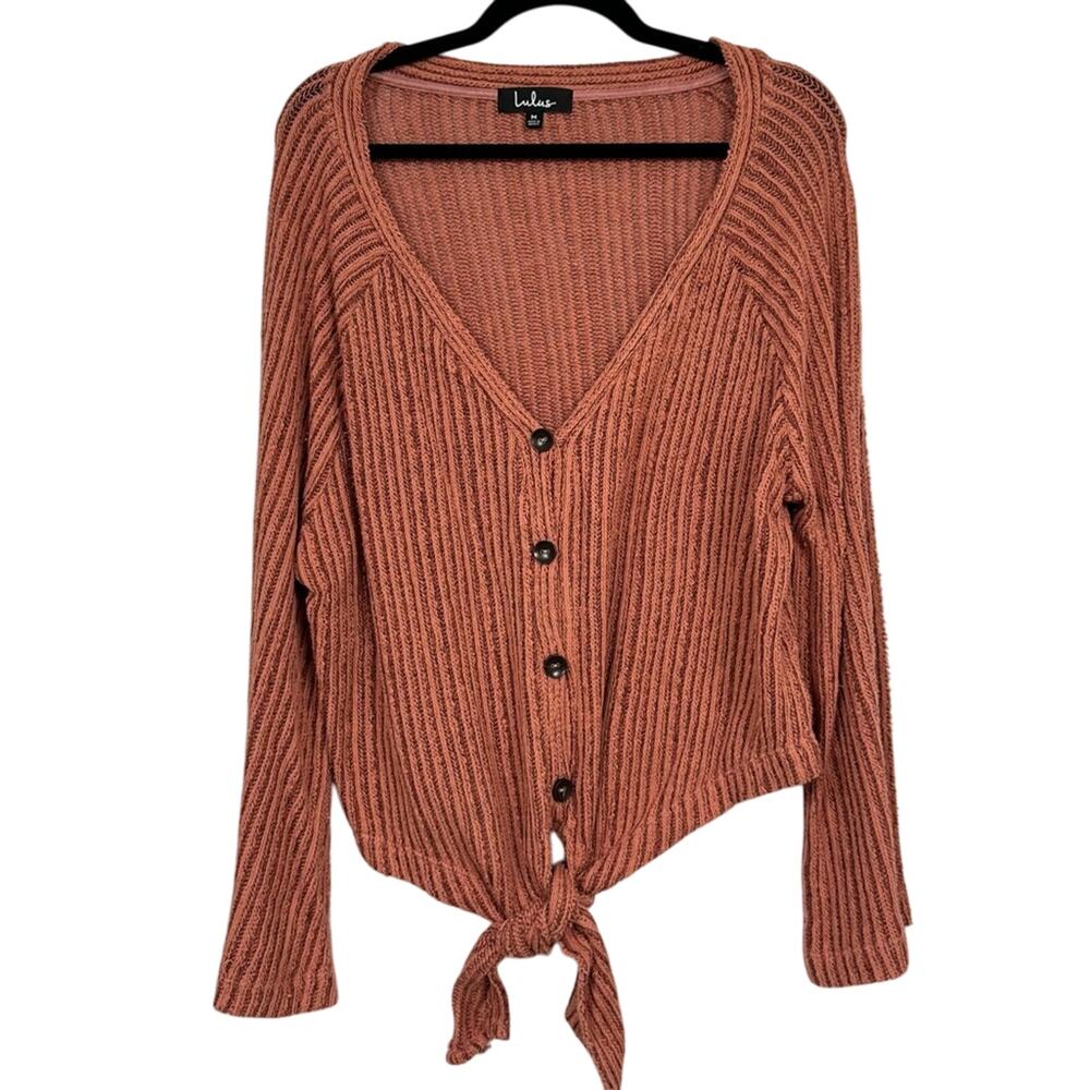 Lulus Orange Oversized Ribbed Boho Sweater Womens M Flare Sleeve Beachy Casual
